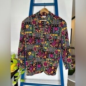 Vintage 1980s Baani's Hawaiian Print Multicolor Single Button Lightweight Blazer